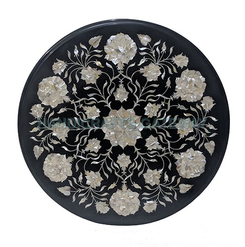 Expensive Black Marble Mother Of Pearl Inlay Design Coffee Table Top