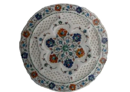 Round Flower Painted Marble Inlay Table Tops For Home Decoration